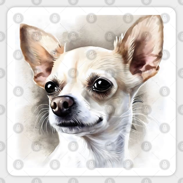 White and Tan Chihuahua Portrait Watercolor Style Sticker by designs4days